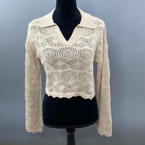 Altar’d State Tan Collard Crotchet Top Size S